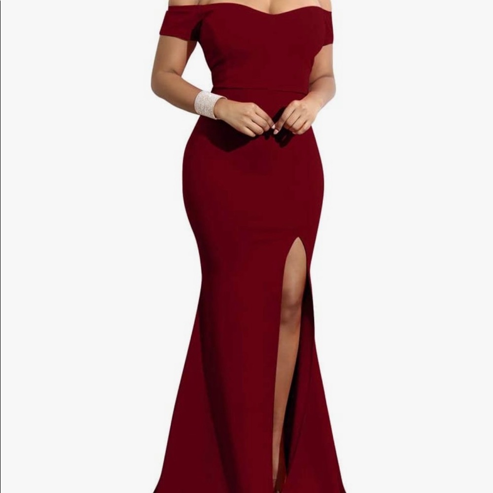 Off the shoulder floor length gown